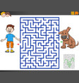 maze game with cartoon boy and puppy dog vector image vector image
