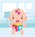 cute little baby girl with block toy vector image