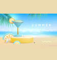 summer background with 3d stage and cockatil vector image