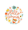 hello summer emblem with summer elements vector image