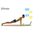 african american fitness girl and chat on laptop vector image vector image