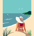 girl on sand beach enjoying sea view landscape vector image