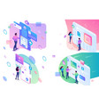 set isometric concept young teenagers working vector image vector image