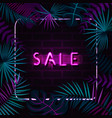 sale design with glowing neon light on tropic vector image