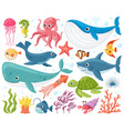 cartoon sea animals cute ocean fish octopus vector image
