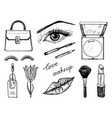 makeup tools set doodle a collection female vector image