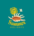 travel summer banner with seashell sun and gull vector image