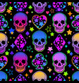 seamless pattern of colorful skulls and card suits vector image vector image