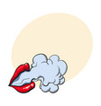 smoke coming out of beautiful female lips with red vector image
