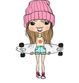 cute hipster fashion girl with skateboard vector image