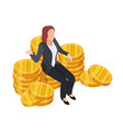 businesswoman sitting on the golden coins vector image vector image