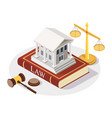 isometric court building standing on law book vector image