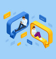 isometric social network concept chatting mobile vector image