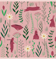 seamless pattern with rabbits and flowers vector image vector image