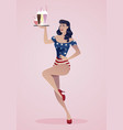 pinup girl carrying a tray with smoothies ice vector image
