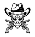 alien head in cowboy hat and crossed pistols vector image