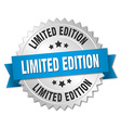 limited edition 3d silver badge with blue ribbon vector image