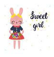 sweet girl cute little bunny with flowers vector image