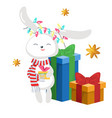 cute christmas rabbit cartoon winter card vector image vector image