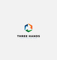 three hands abstract logo designs hexagonal vector image