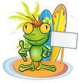 frog cartoon surfer on island background vector image vector image
