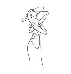 One continuous line art drawing minimalist woman Vector Image