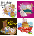 set of easter egg hunt funny bunny with basket vector image vector image