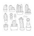 cute cartoon cactus and succulents in pots vector image