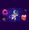 astronaut in candy space near donut planet cartoon vector image