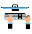 workplace top view human hands on computer vector image