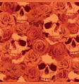 seamless pattern with human skulls and red roses vector image