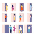 door and people male female persons standing vector image