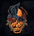 halloween crow flying with pumpkin vector image vector image