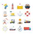 sea port set of icons in a flat style vector image
