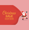 christmas sale with santa claus with huge bag vector image