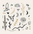 boho western desert cartoon set cowboy boot bull vector image