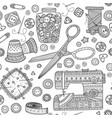 seamless pattern with needlework tools sewing vector image vector image