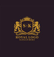 initial sk letter lion royal luxury logo template vector image vector image