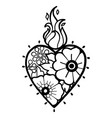 graphic heart with floral decorations vector image