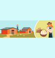 farm chicken girl holding chicken basket eggs vector image vector image