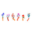 hand holding flower bouquets collection vector image vector image