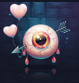 pierced eye with heart on the brick wall vector image