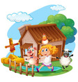 girl and farm animals at home vector image