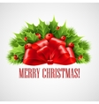 christmas ribbon bow decoration with holly vector image