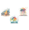 starfish fish and octopus in watercolor style vector image