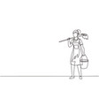 continuous one line drawing woman mopping floor vector image vector image