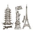 travel hand drawn sketch japan usa france vector image vector image