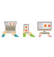people hands use computer smartphone device vector image