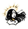 face of a girl with a golden halo over her head vector image vector image