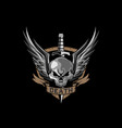 angry military skull wings and shield vintage vector image